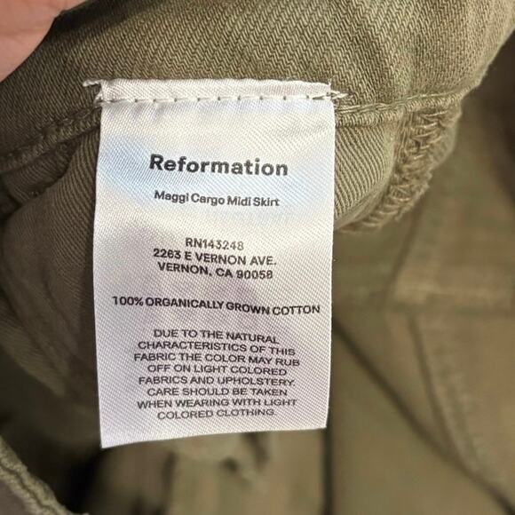 Reformation Army Green 100% Cotton Maggie Cargo Denim Midi Skirt Size 26 - Picture 7 of 8